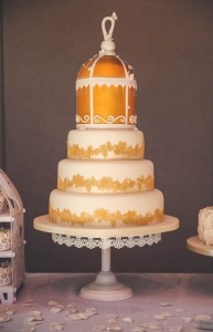 four tier birdcage wedding cake with lace